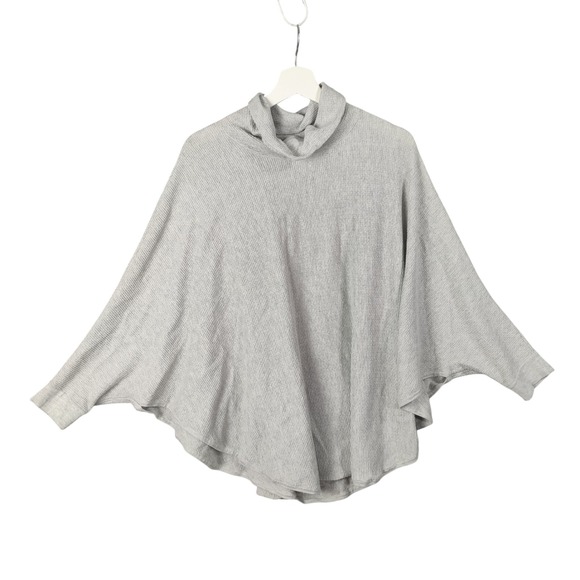 J. Jill Modest‎ Preppy Nautical Poncho Sweater Ribbed Knit Gray Women M/L Petite - Picture 1 of 8
